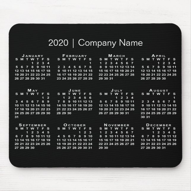 Simple Black White 2020 Calendar Company Namn Musmatta (Framsidan)