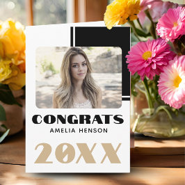 Simple Black White 2023 Gratulerar Student Photo Kort