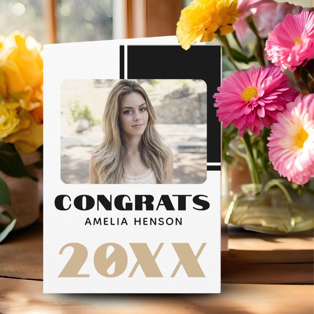 Simple Black White 2023 Gratulerar Student Photo Kort (Skapare uppladdad)