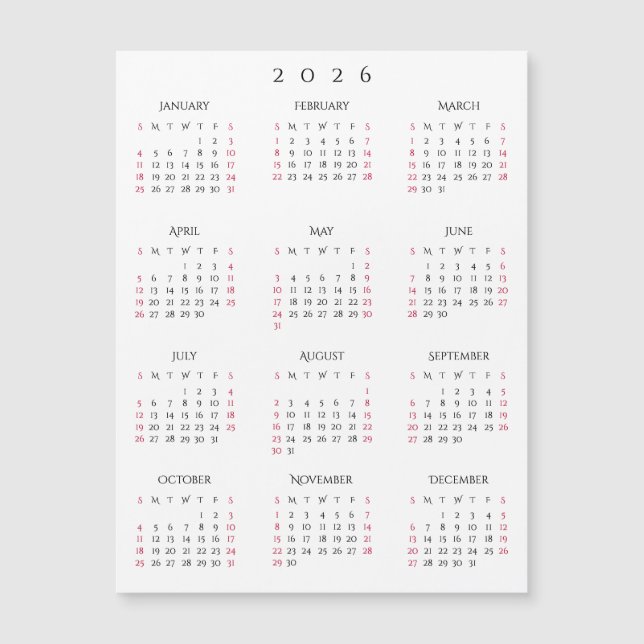 Simple Black White 2026 New Year Magnetic Calendar (Framsida)
