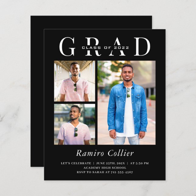 Simple Black White 3 Photo Studenten Firande (Fram/baksida)