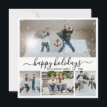 Simple Black White 4 Photo Collage Lycklig Julkort<br><div class="desc">Elegant Calligraphy, Minimalist Black and White 4 Photo Collage Lycklig Helgdag Script Card. Det här festliga, imperialistiska, fyra (4) fotojulkortet har en söt fotokollage och säger "Glad helg"! Texten "Glad helg" hälsning är skriven i ett vackert handskrivet teckensnitt som snabbt byts ut mot svan i svart på vit färg-bakgrund. På...</div>