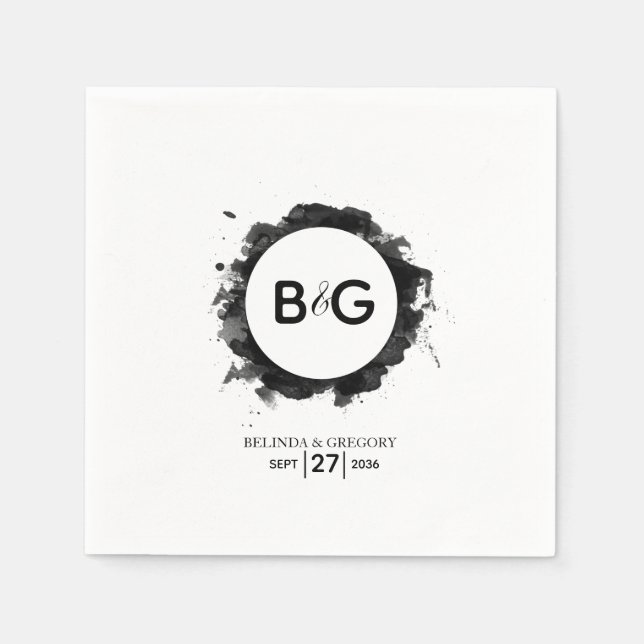 Simple Black White Bröllop Pappersservett (Framsidan)