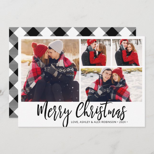 Simple Black White Buffalo Play 4 Photo Collage Julkort (Fram/baksida)