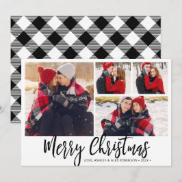 Simple Black White Buffalo Play 4 Photo Collage Julkort