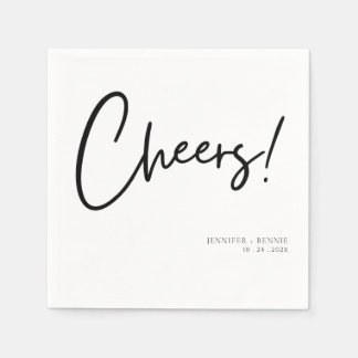 Simple Black White Cheer Script Minimalist Bröllop Pappersservett