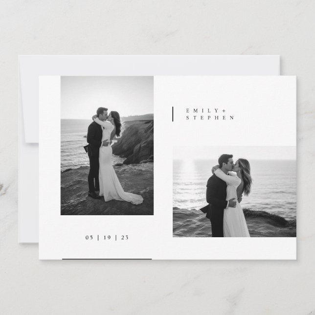 Simple Black & White Elegant Minimal Wedding Photo Inbjudningar (Framsida)