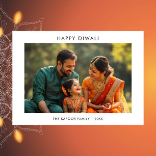 Simple Black & White Family Photo Diwali Card Julkort