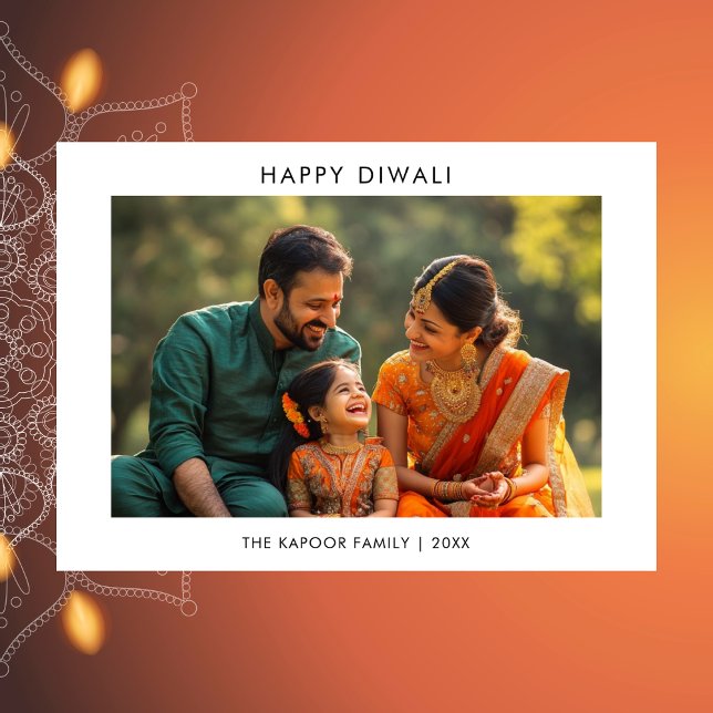 Simple Black & White Family Photo Diwali Card Julkort (Skapare uppladdad)