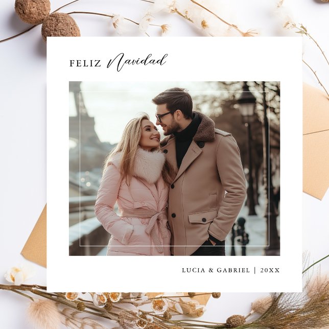 Simple Black & White Feliz Navidad julfoto Julkort (Skapare uppladdad)