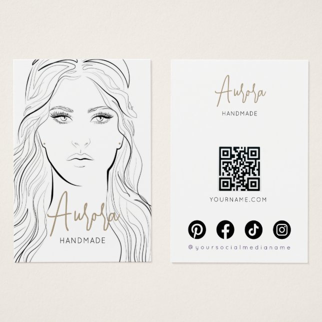 Simple Black White Girl Drawing Jewelry Display Visitkort (Framsida & baksida)