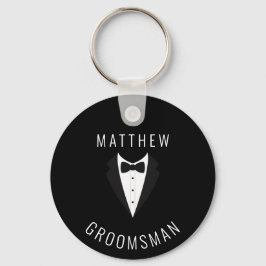 Simple Black White Groomsman Personlig Bröllop Nyckelring