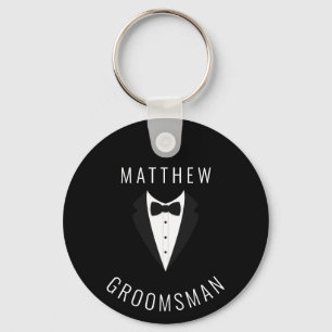 Simple Black White Groomsman Personlig Bröllop Nyckelring