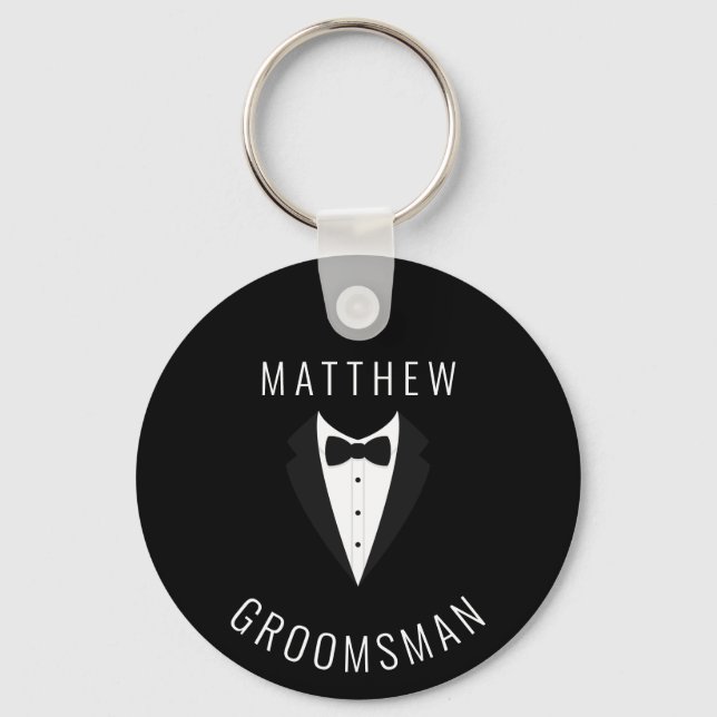 Simple Black White Groomsman Personlig Bröllop Nyckelring (Framsida)