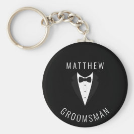 Simple Black White Groomsman Personlig Bröllop Nyckelring