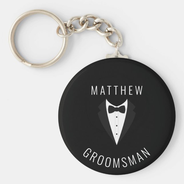 Simple Black White Groomsman Personlig Bröllop Nyckelring (Framsidan)