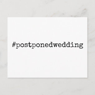 Simple Black & White Hashtag Postponed Bröllop Vykort