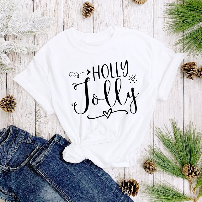 Simple Black White Holly Jolly-julafton T Shirt (Skapare uppladdad)