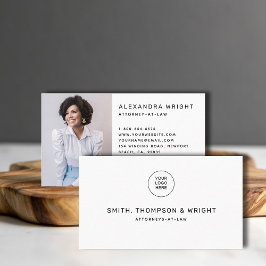 Simple Black White Law Lawyer Photo Business Visitkort