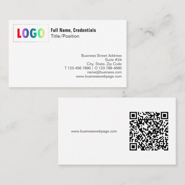 Simple Black, White Logo and QR Code Business Card Visitkort (Fram/baksida)