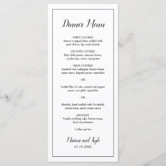 Simple Black White Modern Elegant bröllop Meny