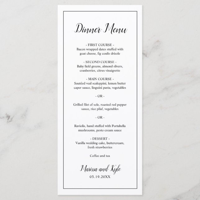 Simple Black White Modern Elegant bröllop Meny (Framsida)