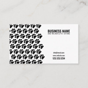 Simple Black & White Mönster Paw Print Dog Walker Visitkort