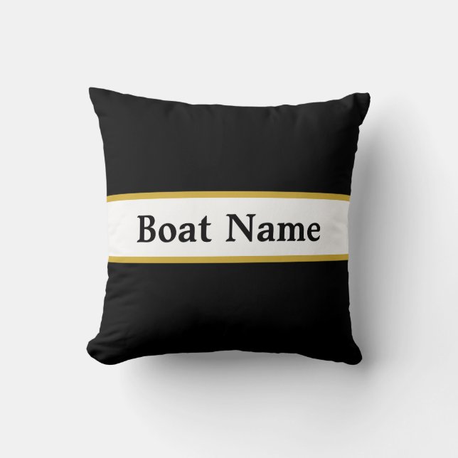 Simple Black White och Guld med Boat Namn Kudde (Framsida)