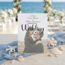 Simple Black White Overlay Photo Wedding  Inbjudningar