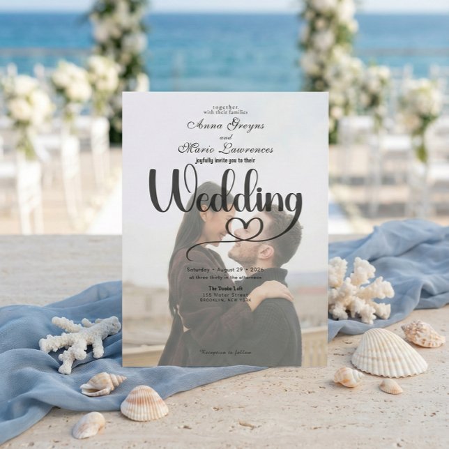 Simple Black White Overlay Photo Wedding  Inbjudningar (Skapare uppladdad)