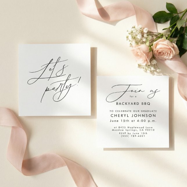 Simple Black White Party Invitation Enclosure Card Tilläggskort (Skapare uppladdad)