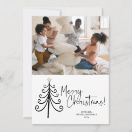 Simple Black White Photo God jul Träd Julkort