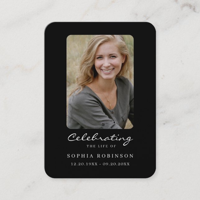 Simple Black White Photo Memorial Prayer Card Visitkort (Framsida)