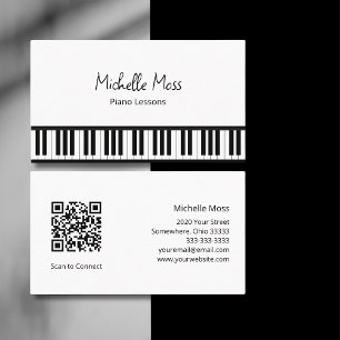 Simple Black White Piano Music Teacher Pianist Visitkort