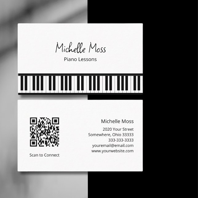 Simple Black White Piano Music Teacher Pianist Visitkort (Skapare uppladdad)