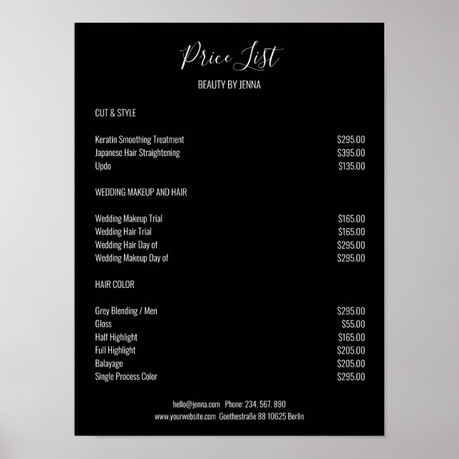 Simple  Black White Preislisten Poster (Framsidan)