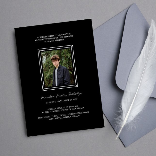 Simple Black White Ram Photo Memorial Service Inbjudningar (Skapare uppladdad)