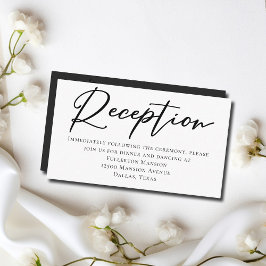Simple Black White Script Formal Wedding Reception Tilläggskort