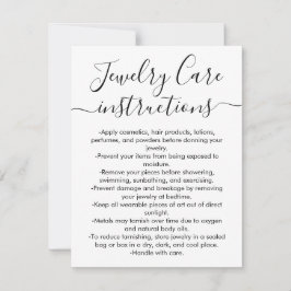Simple Black White Script Jewelry Care Card Anteckningskort