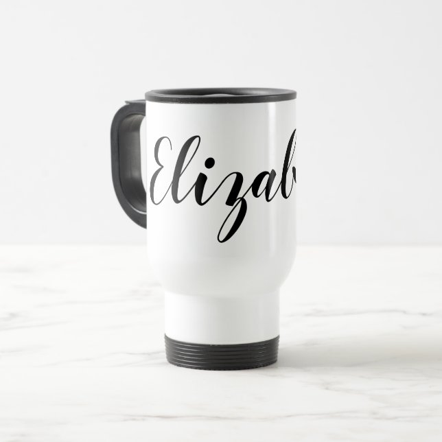 Simple Black White Script Namn-kaffe Resemugg (Framsida vänster)
