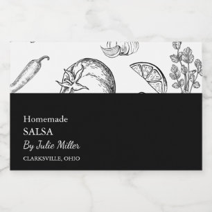 Simple Black & White Tomato Salsa-etikett Mat Etiketter
