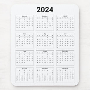 Simple Black & White US 2024 års kalender Musmatta