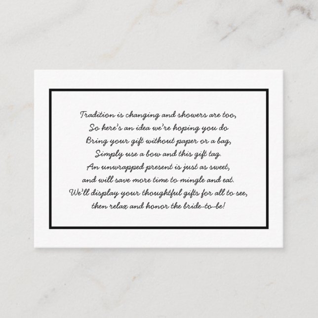 Simple Black White Visning dusch Insert + märkre Tilläggskort (Framsida)