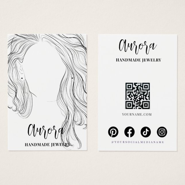 Simple Black White Wavy Hair Jewelry Display Card Visitkort (Framsida & baksida)