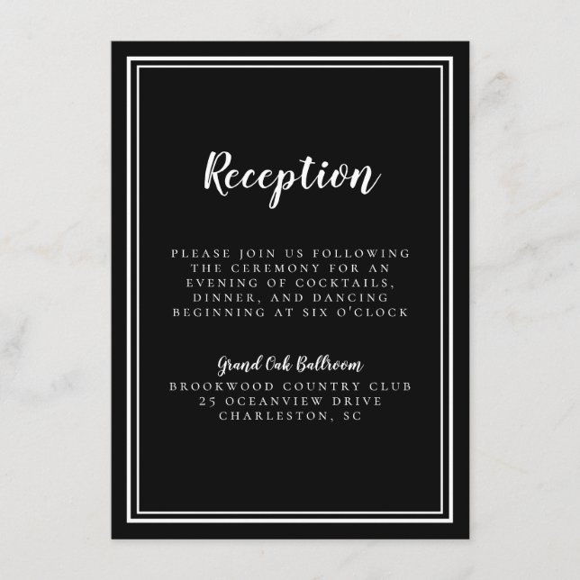 Simple Black White Wedding Reception Classic Ram Tilläggskort (Framsida)