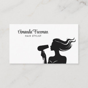 Simple Black & White Woman Hairdresser Visitkort