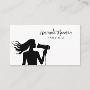 Simple Black & White Woman Silhouette Hairdresser Visitkort