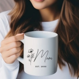 Simple Black Wildbloms Blommigt Personlig Mamma Kaffemugg