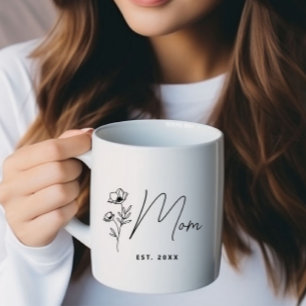 Simple Black Wildbloms Blommigt Personlig Mamma Kaffemugg