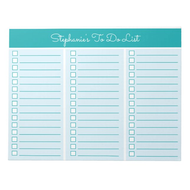 Simple Blocks Teal 8.5x11 Three Column Checklist Anteckningsblock (Framsida)